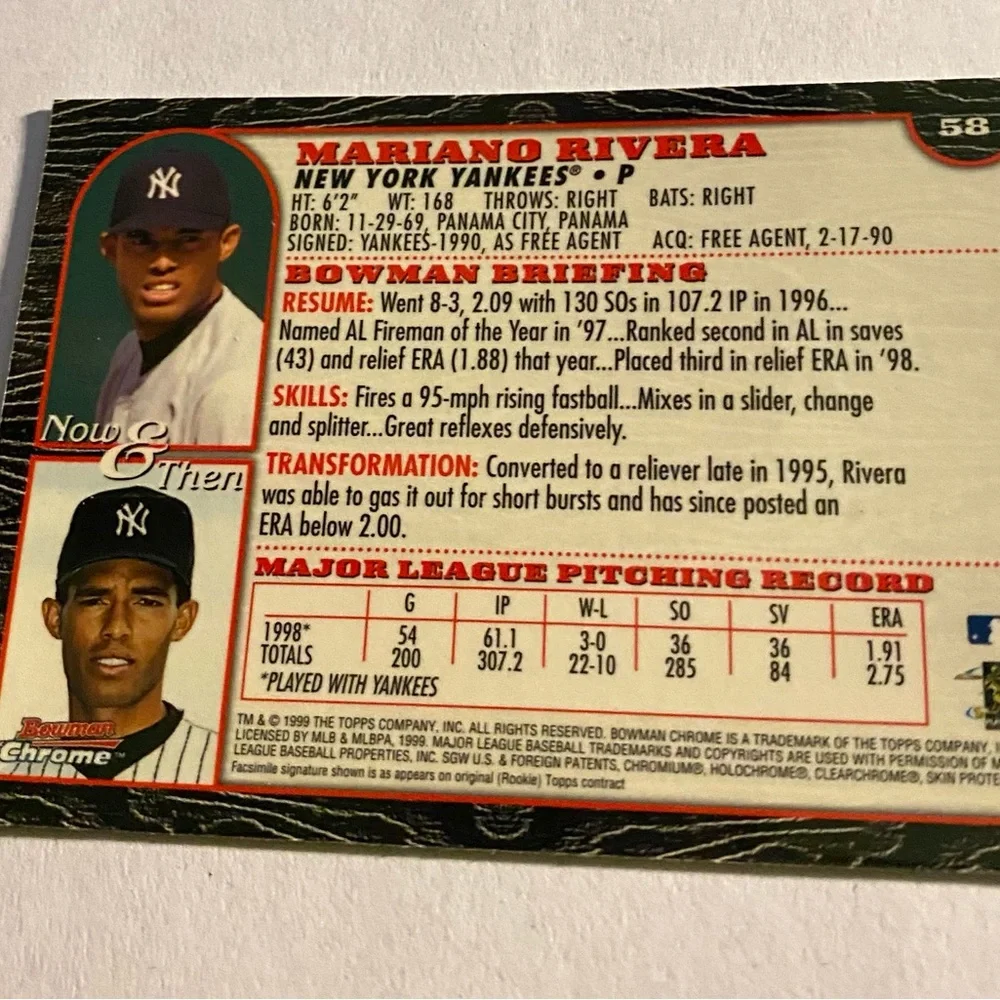 Mariano Rivera 1999 Bowman Chrome Refractor Vintage Collectible
